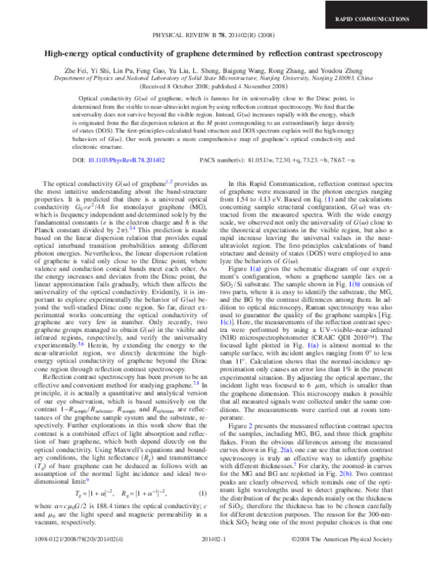 (PDF) High-energy optical conductivity of graphene determined by ...