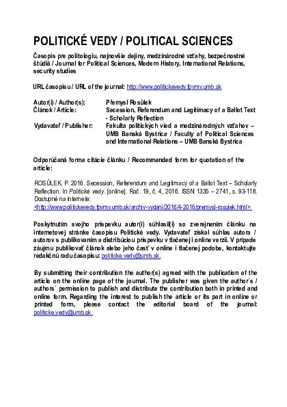 Secession, Referendum and Legitimacy of a Ballot Text - Scholarly Reflection