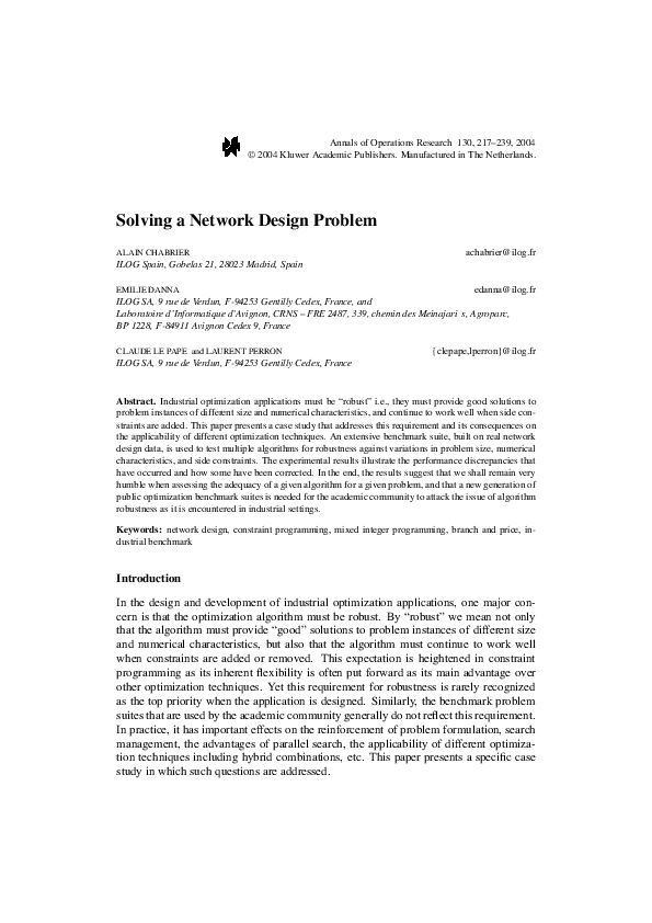 (PDF) Solving a network design problem Alain Chabrier Academia.edu