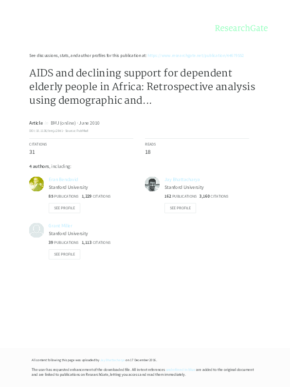 (PDF) AIDS and declining support for dependent elderly people in Africa ...