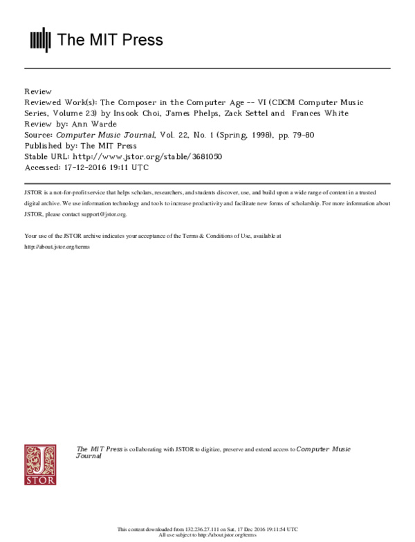 (PDF) The Composer In The Computer Age: VI
