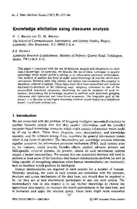 (PDF) Knowledge Elicitation Using Discourse Analysis