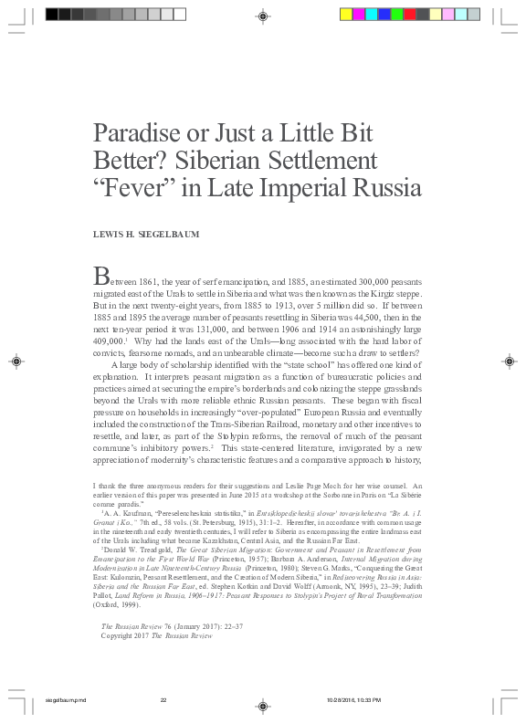 (PDF) Paradise or Just a Little Bit Better? Siberian Settlement 