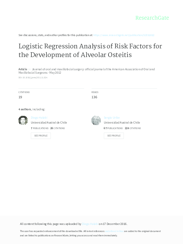 (PDF) Logistic regression analysis of risk factors for the development ...