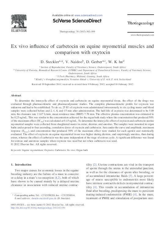 (PDF) Ex vivo influence of carbetocin on equine myometrial muscles and ...