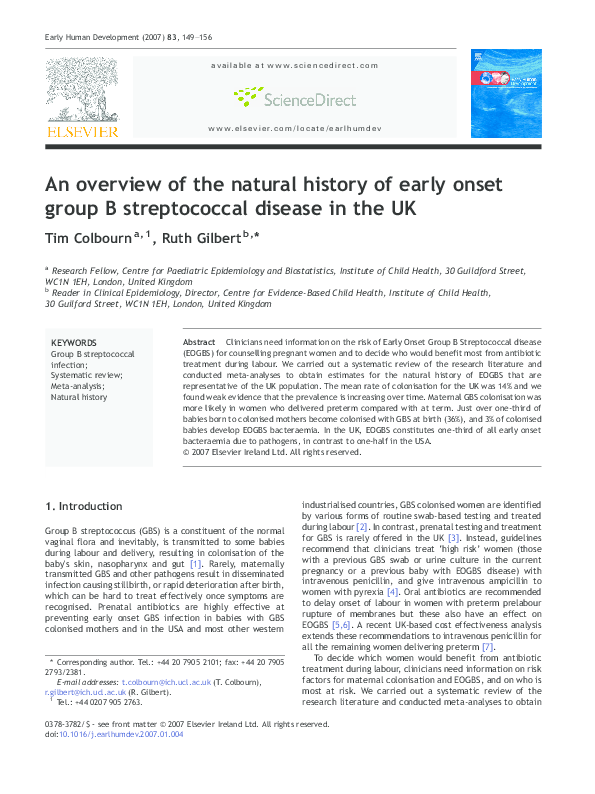 (PDF) An overview of the natural history of early onset group B ...