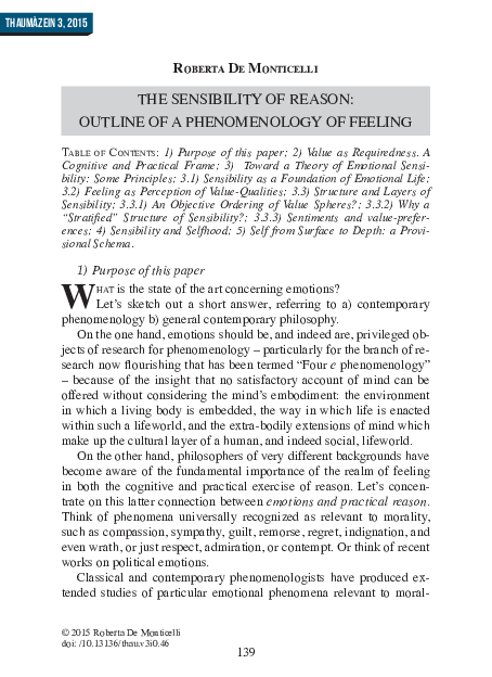 (PDF) The Sensibility of Reason: Outline of a Phenomenology of Feeling