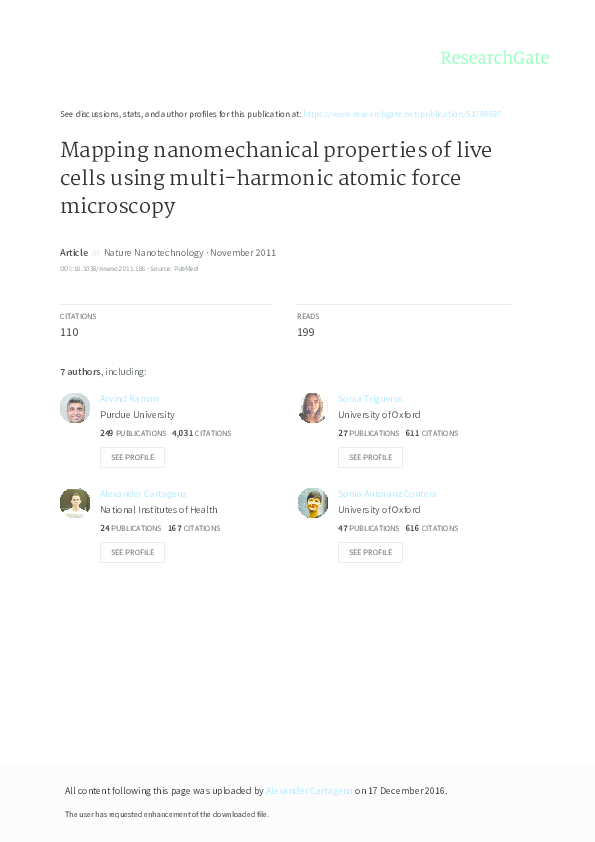 (PDF) Mapping nanomechanical properties of live cells using multi ...
