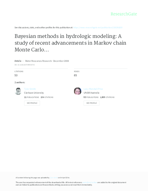 (PDF) Bayesian methods in hydrologic modeling: A study of recent ...