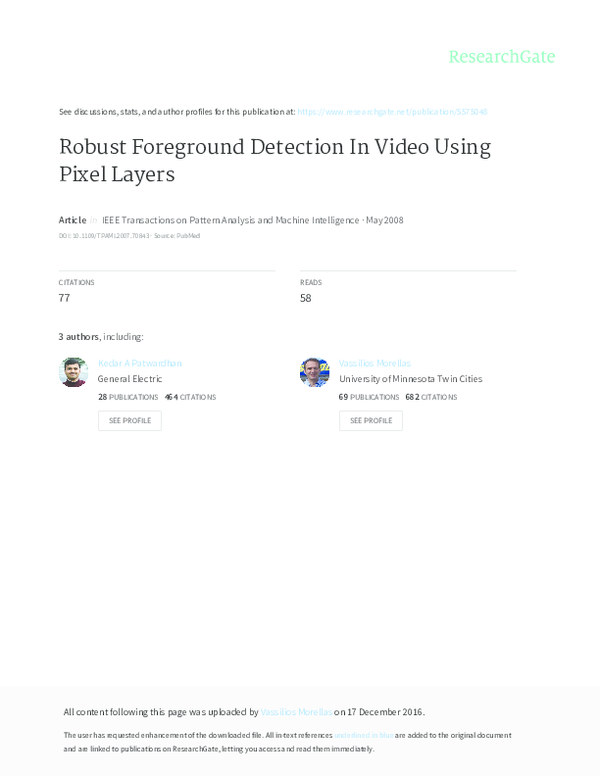 (PDF) Robust Foreground Detection In Video Using Pixel Layers