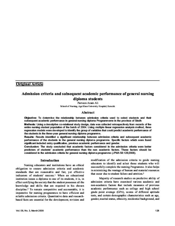 (PDF) Admission criteria and subsequent academic performance of general ...