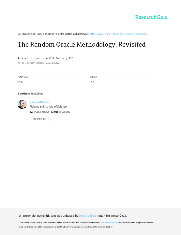 (PDF) The random oracle methodology, revisited