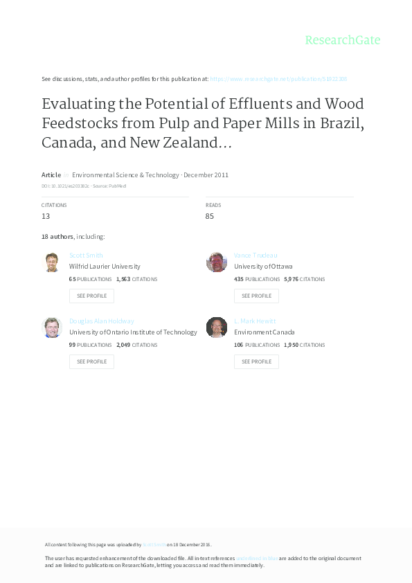 (PDF) Evaluating the potential of effluents and wood feedstocks from ...