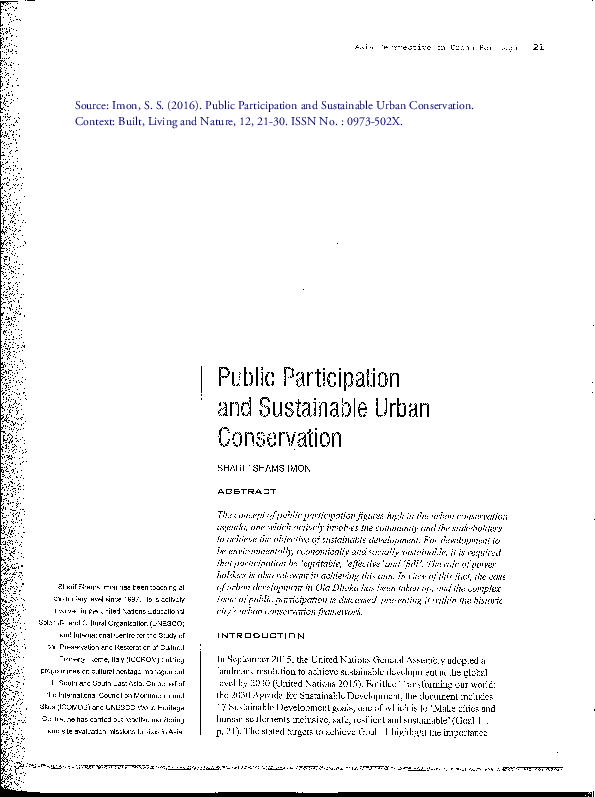 (PDF) Public Participation and Sustainable Urban Conservation