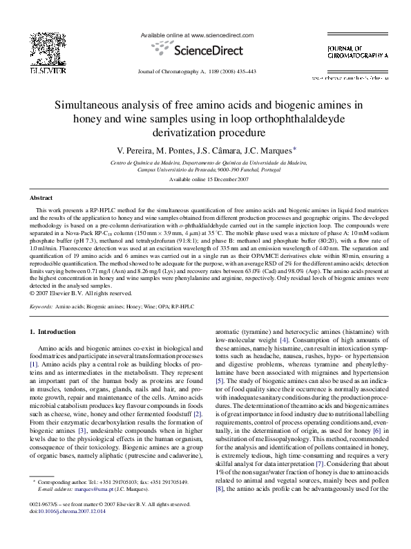 (PDF) Simultaneous analysis of free amino acids and biogenic amines in ...