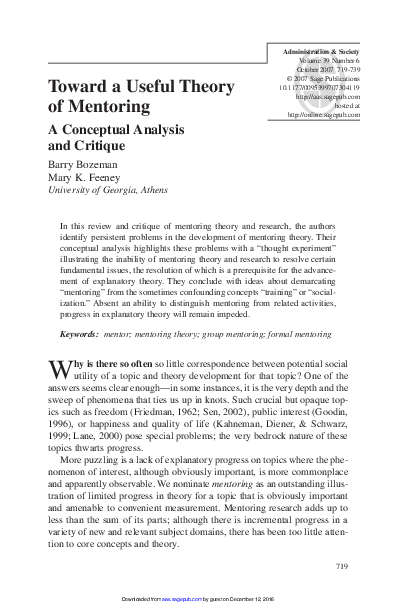 (PDF) Toward a Useful Theory of Mentoring A Conceptual Analysis and ...