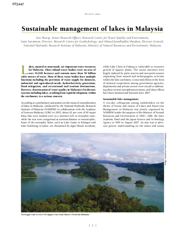 (PDF) Sustainable Management of Lakes in Malaysia