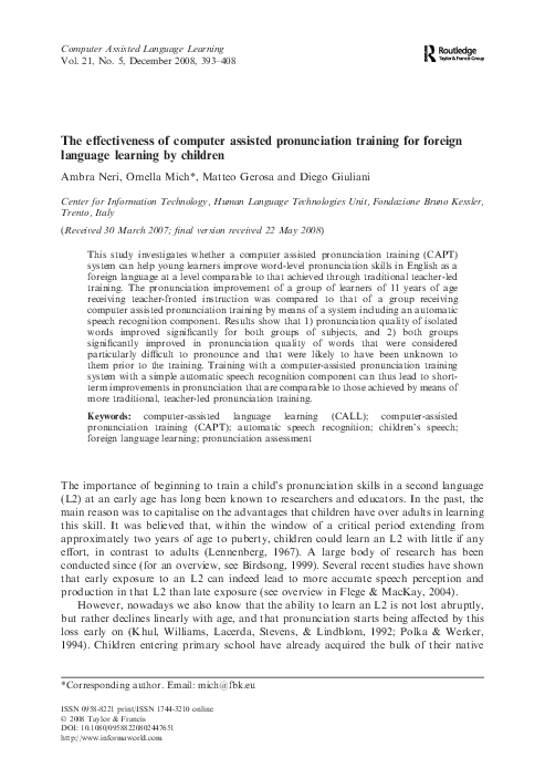(PDF) The effectiveness of computer assisted pronunciation training for ...