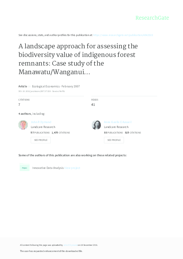 (PDF) A landscape approach for assessing the biodiversity value of ...