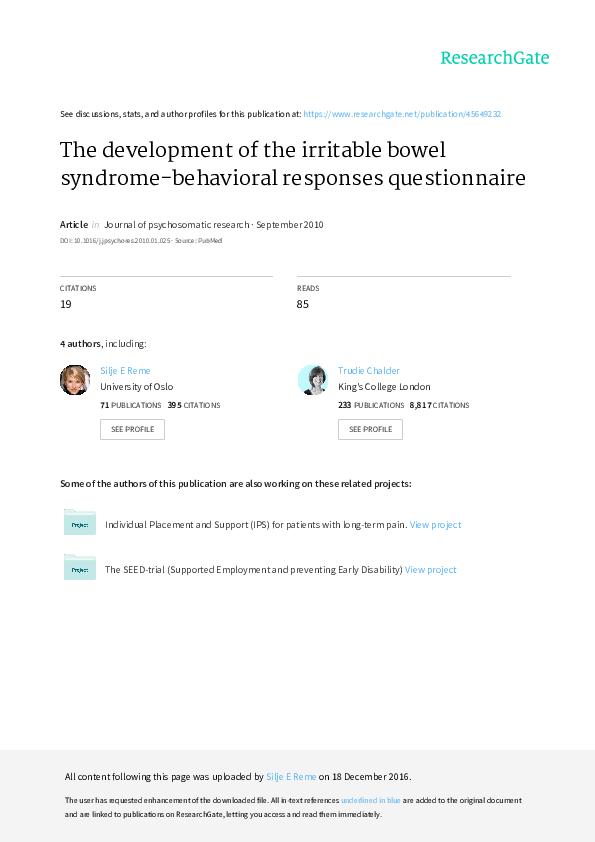 (PDF) The development of the irritable bowel syndromebehavioral