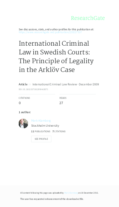 (PDF) International Criminal Law in Swedish Courts: The Principle of ...