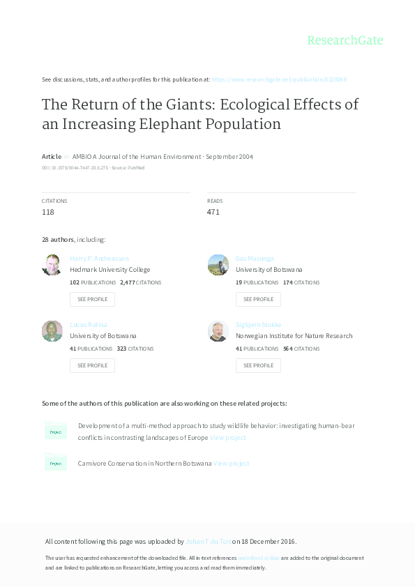 (PDF) The Return of the Giants: Ecological Effects of an Increasing ...
