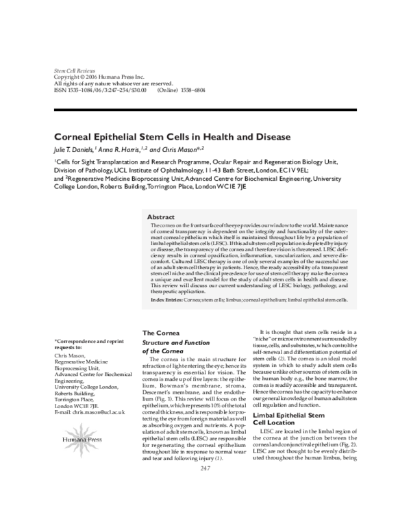 (PDF) Corneal epithelial stem cells in health and disease