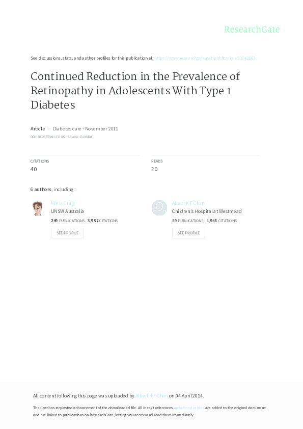 (PDF) Continued Reduction in the Prevalence of Retinopathy in ...