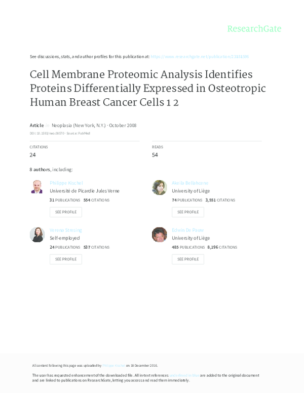 (PDF) Cell membrane proteomic analysis identifies proteins ...