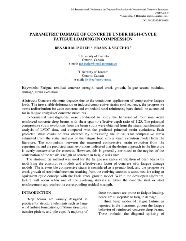 (PDF) PARAMETRIC DAMAGE OF CONCRETE UNDER HIGH-CYCLE FATIGUE LOADING IN ...