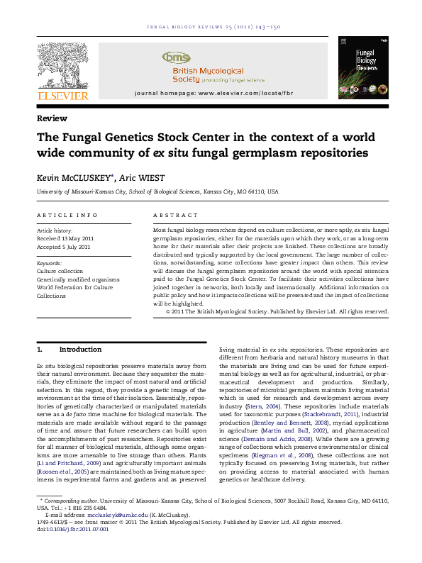 (PDF) The Fungal Genetics Stock Center in the context of a world wide ...