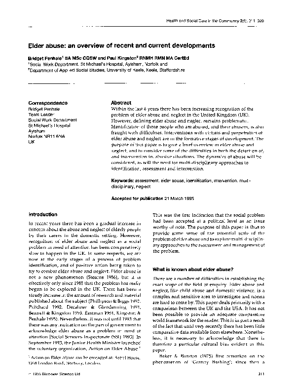 (PDF) Elder abuse: an overview of recent and current developments