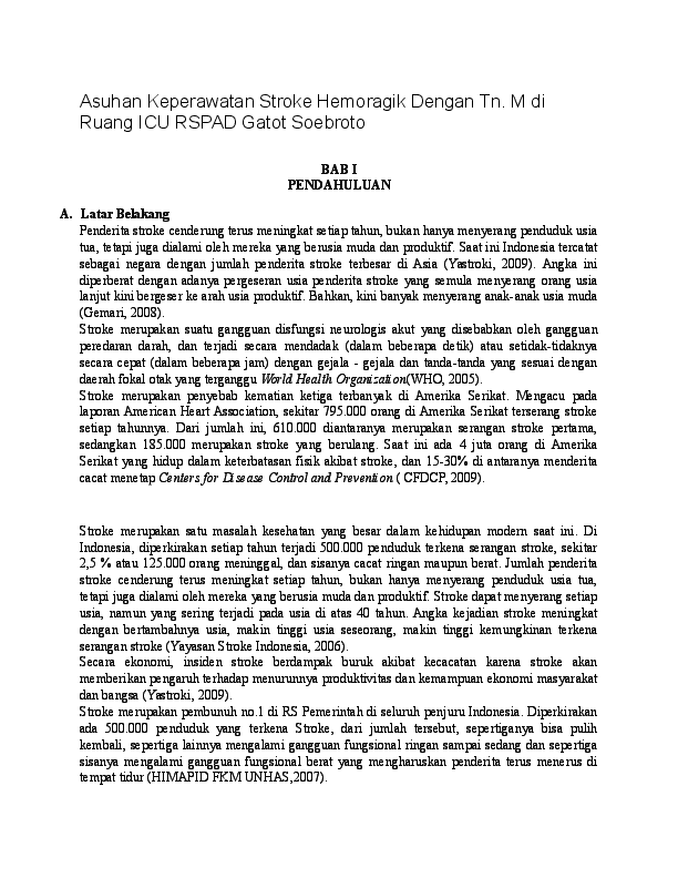 (DOC) Asuhan Keperawatan Stroke Hemoragik Dengan Tn. M di Ruang ICU ...