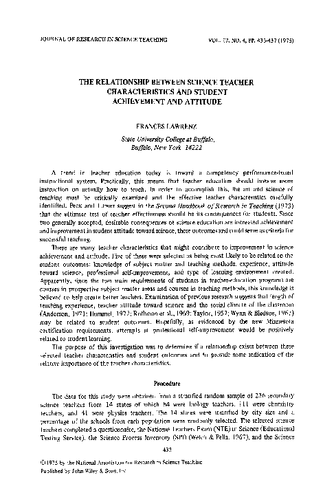 (PDF) The relationship between science teacher characteristics and ...