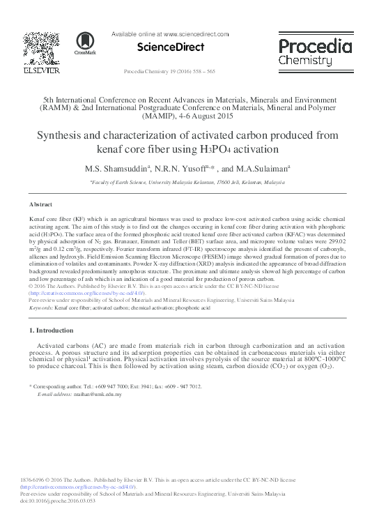 (PDF) Synthesis and characterization of activated carbon produced from ...