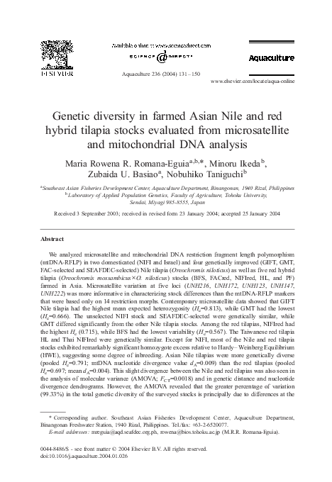 (PDF) Genetic diversity in farmed Asian Nile and red hybrid tilapia ...