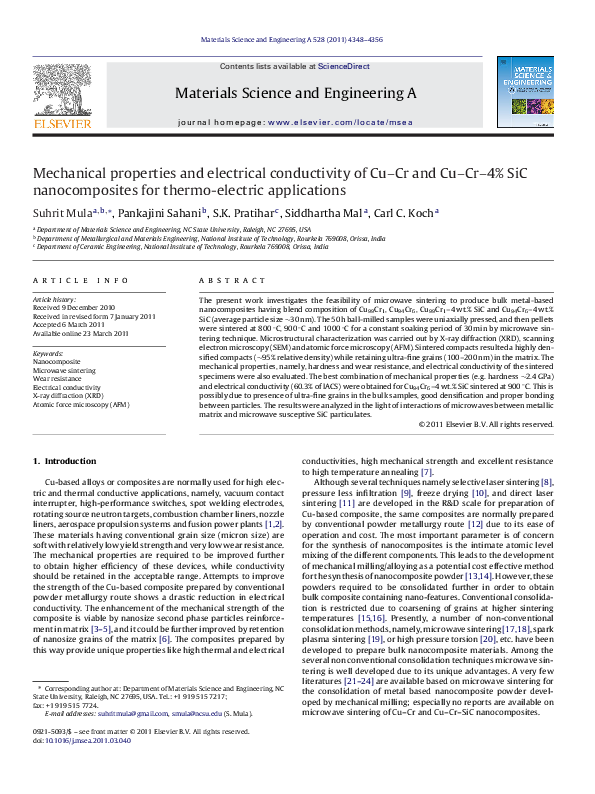 (PDF) Mechanical properties and electrical conductivity of Cu–Cr and Cu ...