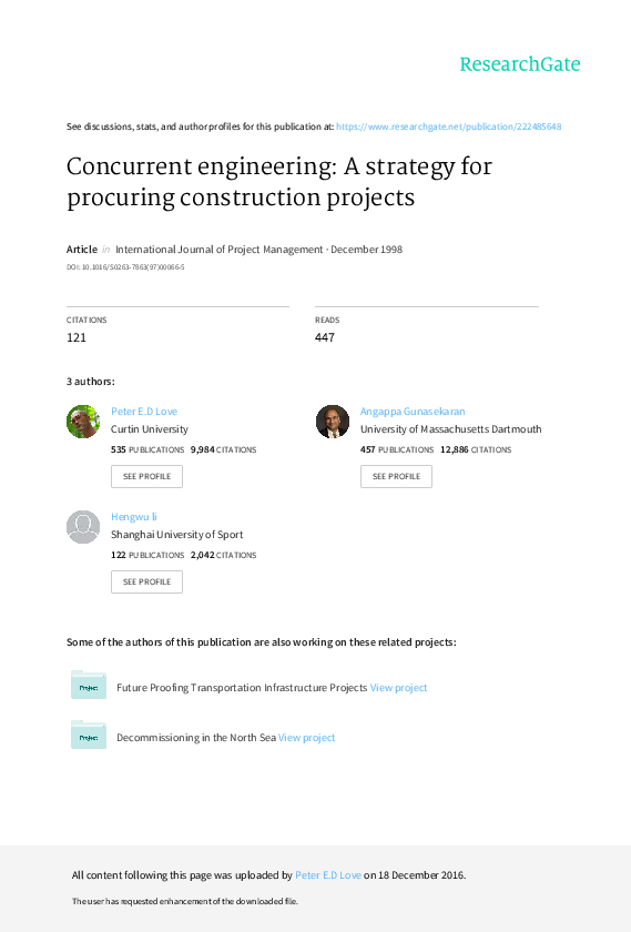 (PDF) Concurrent engineering: a strategy for procuring construction ...