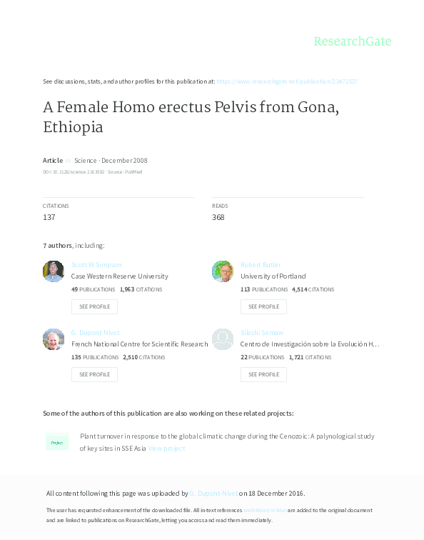 (PDF) A Female Homo erectus Pelvis from Gona, Ethiopia