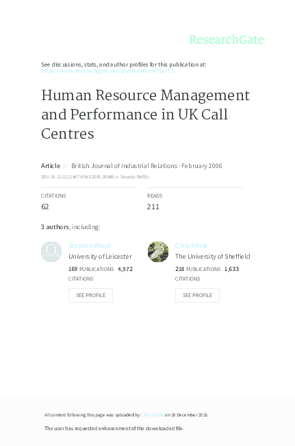 (PDF) Human Resource Management and Performance in the UK Hotel Industry