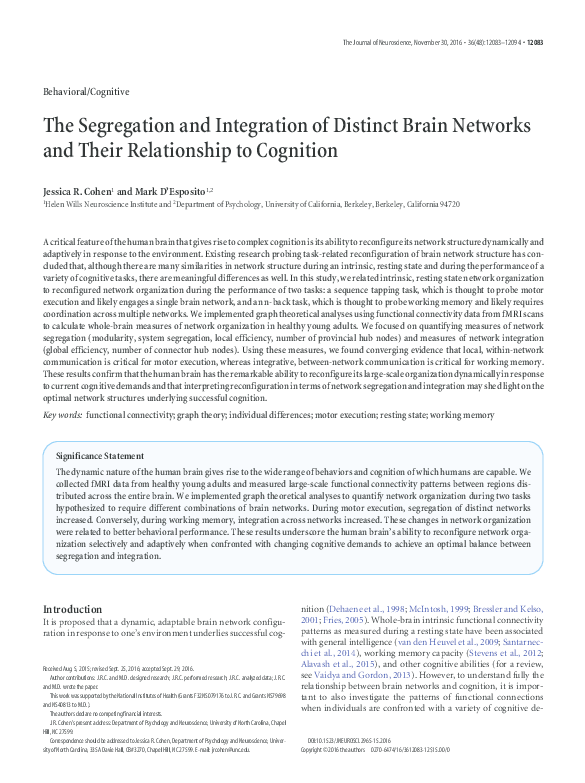 (PDF) The Segregation and Integration of Distinct Brain Networks and ...