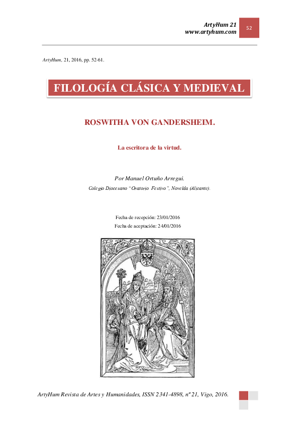 (PDF) Roswitha von Gandersheim. La escritora de la virtud.