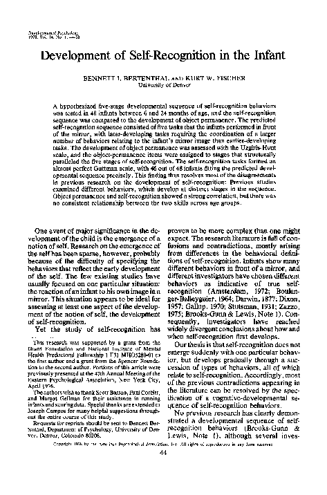 (PDF) Development of self-recognition in the infant