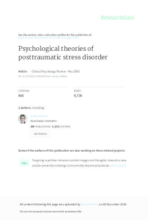 (PDF) Psychological theories of posttraumatic stress disorder
