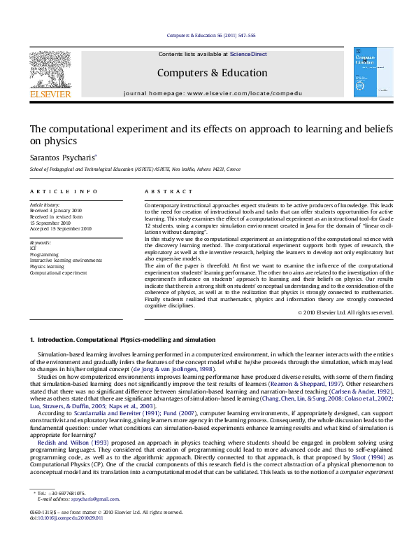 (PDF) The computational experiment and its effects on approach to ...