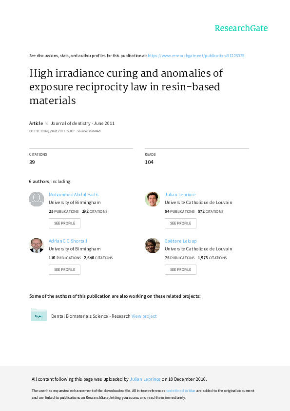 (PDF) High irradiance curing and anomalies of exposure reciprocity law ...