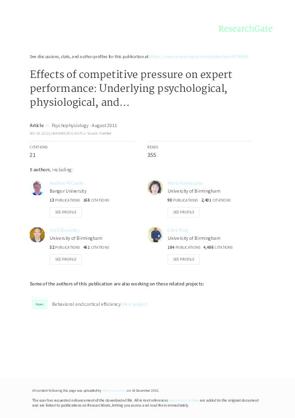 (PDF) Effects of competitive pressure on expert performance underlying