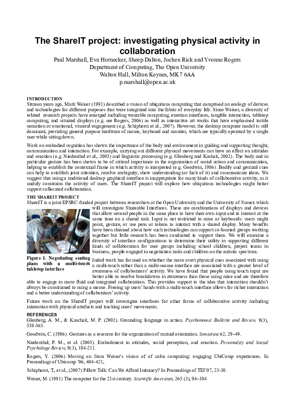 (PDF) The ShareIT project: investigating physical activity in collaboration