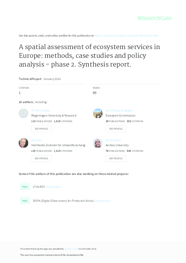 (PDF) A spatial assessment of ecosystem services in Europe: methods ...