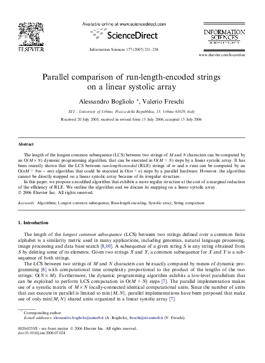 (PDF) Parallel comparison of run-length-encoded strings on a linear ...